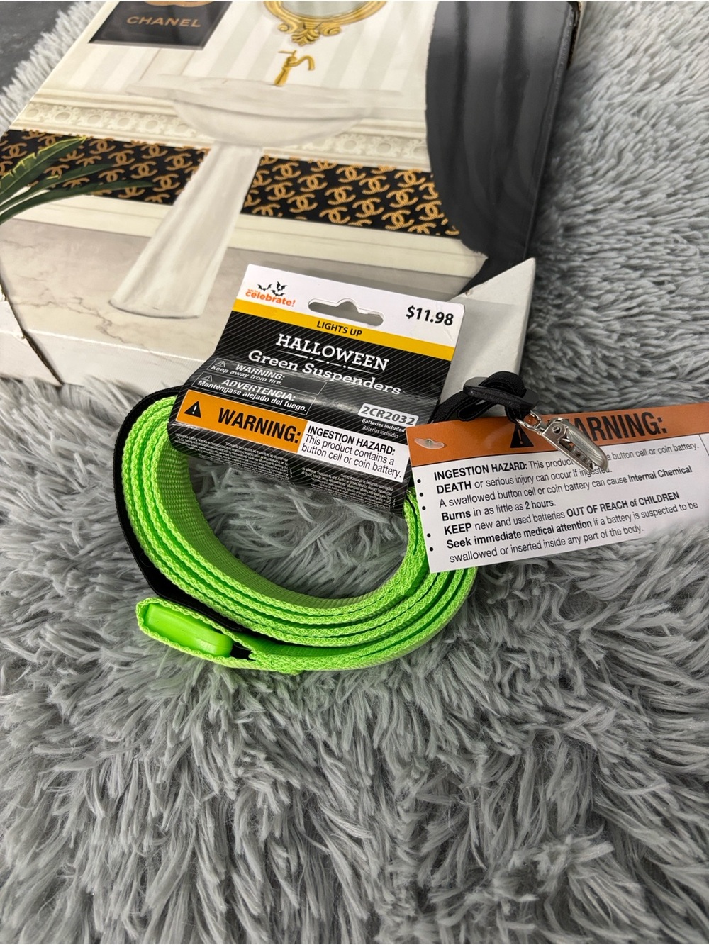 NWT Way to Celebrate! Halloween Light-Up Green Suspenders Batteries Included